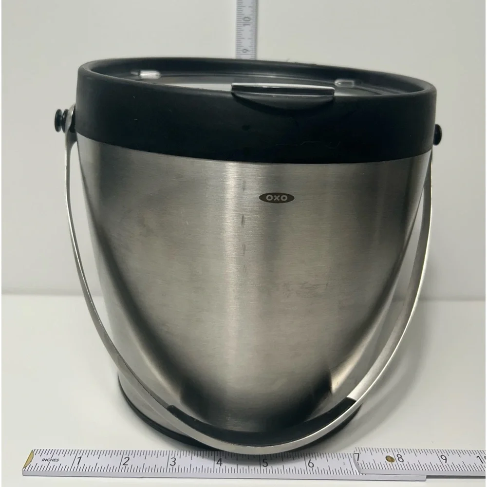OXO Stainless Steel Double Walled Ice Bucket 4 Quart Hinged Lid Handle #0305243
